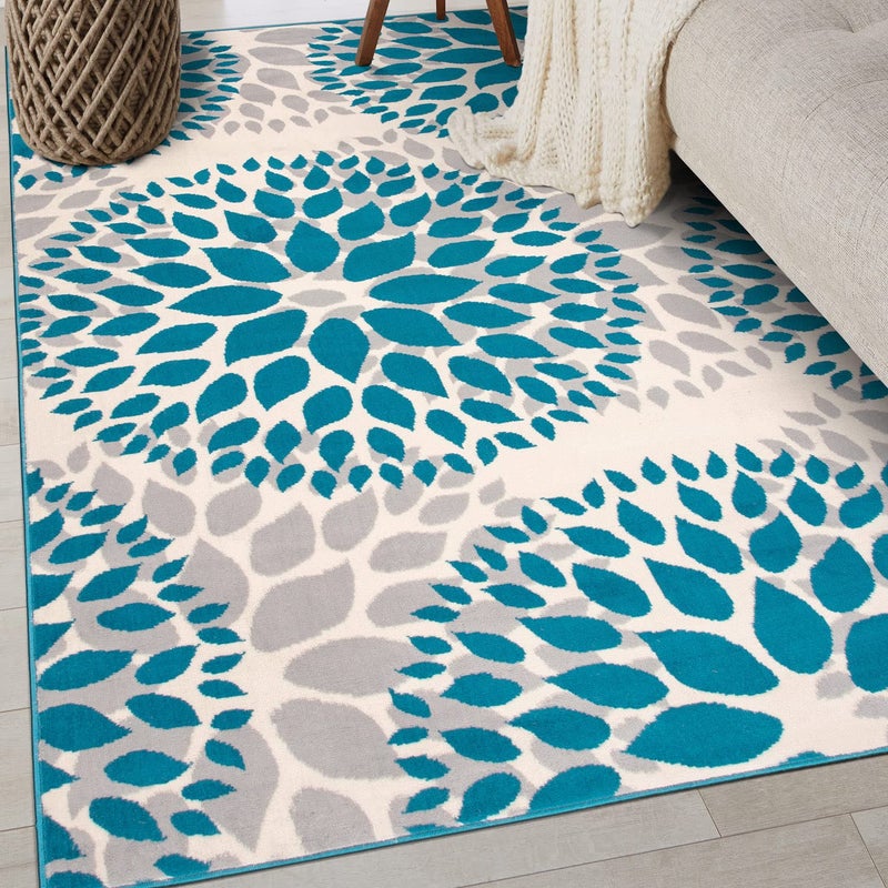 Rugshop Modern Blue Floral Circles Design Area Rug â€“ Elegant Non-Shedding, 3'1" x 5' for Living Room, Bedroom, Dining Room, Kitchen - Image 4